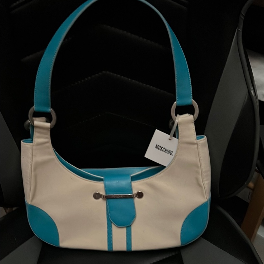 Moschino Cream and Turquoise Shoulder Bag